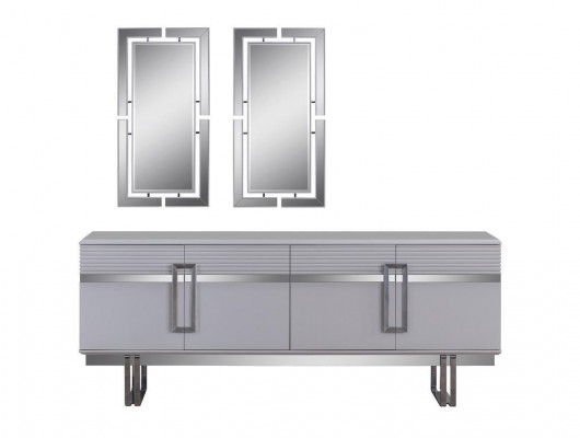 Design dining room set: dining table + 4 chairs + sideboard with 2 mirrors, 8 pieces.