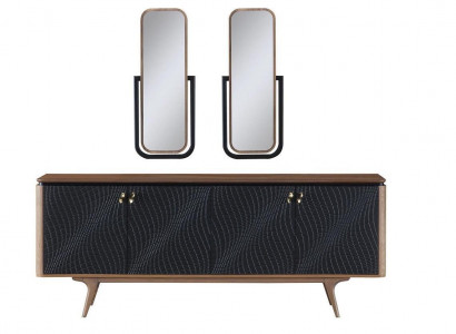 Exclusive dining room set consists of 3-piece modern sideboard and 2 mirrors