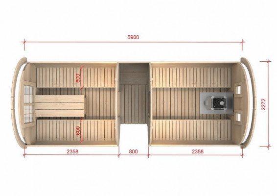 Sauna Barrel Outdoor Garden Sauna 590 x Ø 2.27 m Sauna Barrel Kit