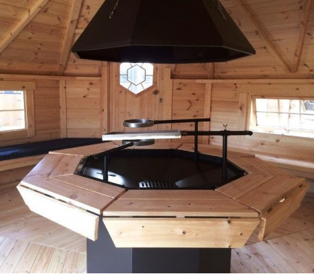 Metal grill with 8 corners and a surrounding table kit for your existing grill hut