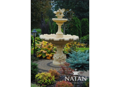 Decorative fountain, spring fountain, fountain, garden decoration, fountain, pond, pigeons, bird