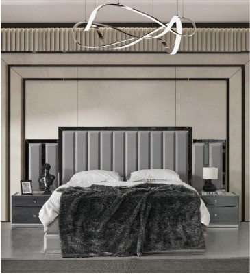 Complete bedroom double bed bed nightstands 4-piece gray wardrobe