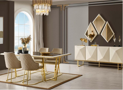 Luxury Dining Area Dining Group Dining Table Chairs Beige Set 11-piece Dining Room