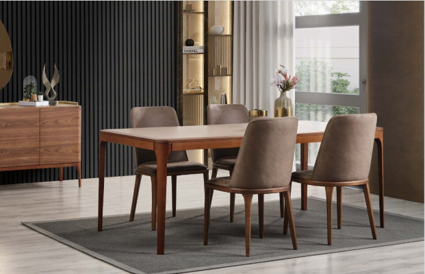 Complete dining room dining set dining corner dining table chairs 9-piece wood brown