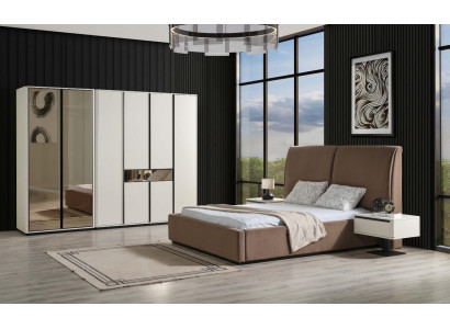 Bedroom set double bed bed nightstands 4-piece beige wardrobe