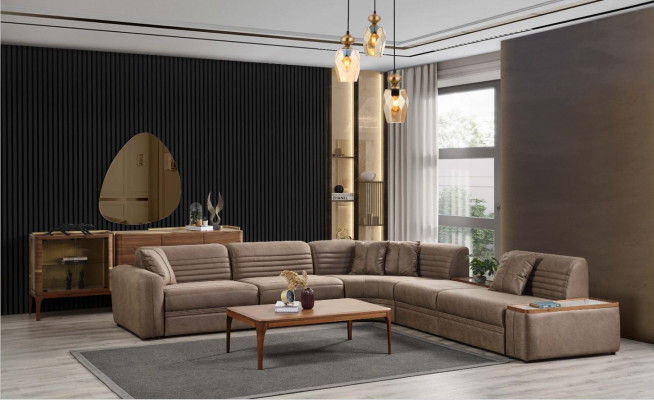Sectional sofa imitation leather coffee table brown upholstered sofa living room