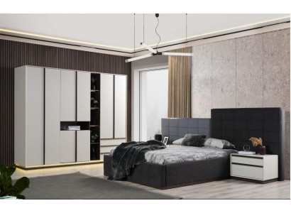 Set double bed bedroom bed nightstands 4-piece grey wardrobe