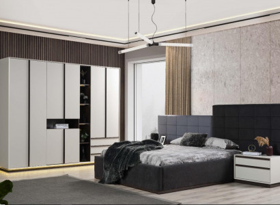 Set double bed bedroom bed nightstands 4-piece grey wardrobe