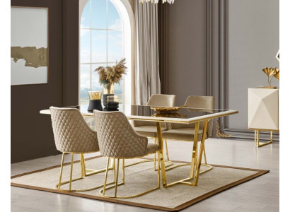 Modern dining group luxury dining corner dining table dining table chairs 7-piece beige gold set