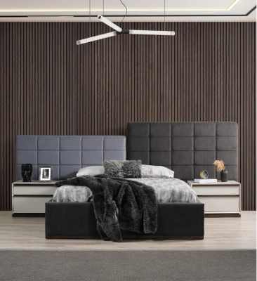 Set double bed bedroom bed nightstands 4-piece grey wardrobe