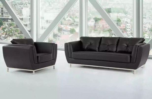 Black three-seater couch luxury furniture modern sofa upholstered leather couch