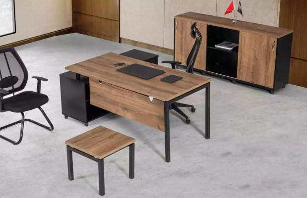 Brown office furniture luxury set desk office cabinet coffee table 3-piece.