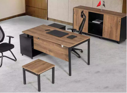 Brown office furniture luxury set desk office cabinet coffee table 3-piece.