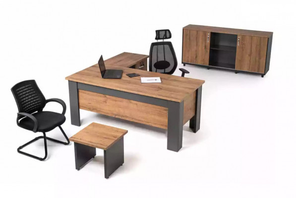 Brown office set complete study room suite desk cabinet corner desk