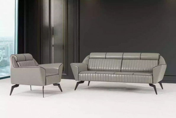 Gray leather three-seater study furniture designer wooden furniture luxury
