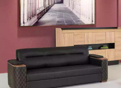 Office furniture, three-seater couch, black luxury upholstered sofa, study room, new