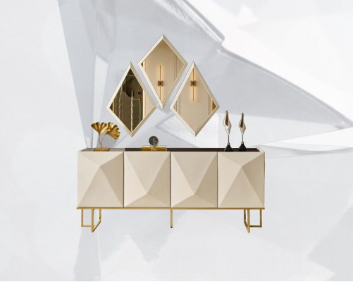 Suit Sideboard with Mirror Cabinet Sideboard Beige Dresser Wood Set