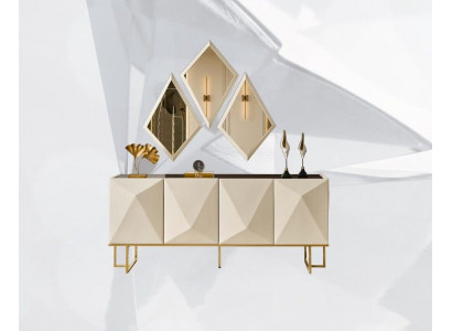 Suit Sideboard with Mirror Cabinet Sideboard Beige Dresser Wood Set