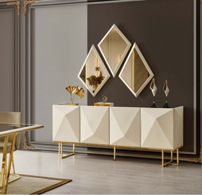 Suit Sideboard with Mirror Cabinet Sideboard Beige Dresser Wood Set