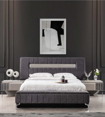 Double Bed Set Nightstands Bedroom Bed 3pc Gray Bed Frame