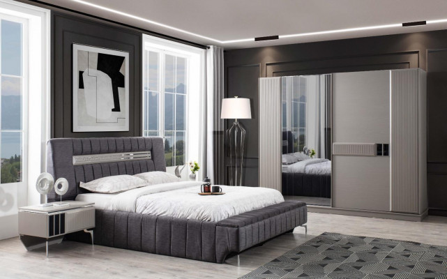 Double Bed Set Nightstands Bedroom Bed 3pc Gray Bed Frame