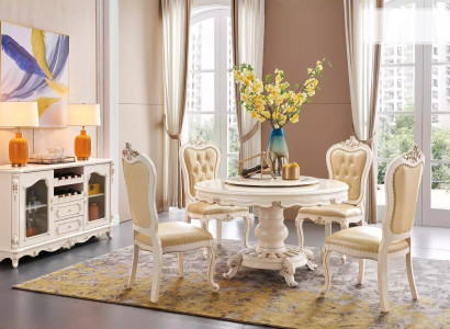Dining Room Set Round Dining Table 4x Chairs Chesterfield Luxury Set