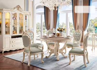 Perlwhite Dining Room Set Dining Table 6x Chairs Display Cabinet 8-piece Luxury Set
