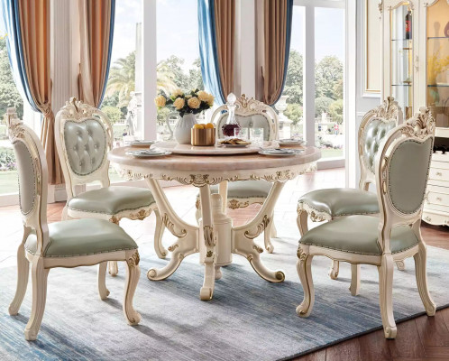 Perlwhite Dining Room Set Dining Table 6x Chairs Display Cabinet 8-piece Luxury Set