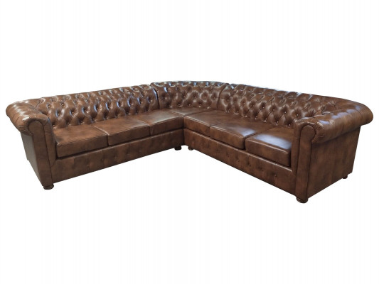 Chesterfield sectional sofa L-shape leather living room couch brown sofas corner set