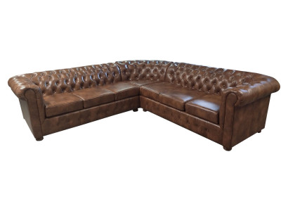 Chesterfield sectional sofa L-shape leather living room couch brown sofas corner set