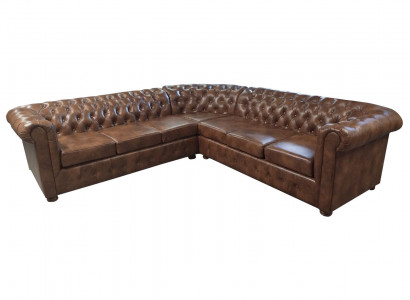 Chesterfield sectional sofa L-shape leather living room couch brown sofas corner set