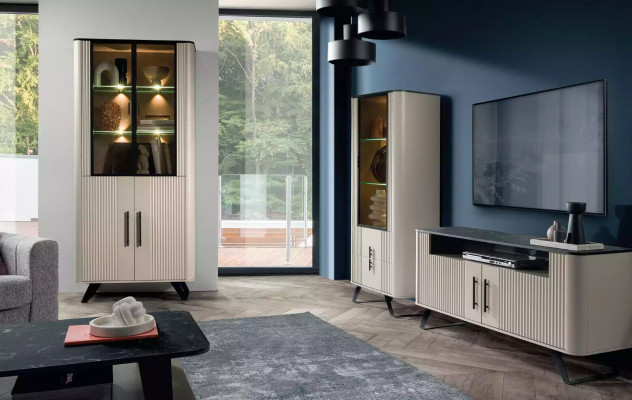 Modern and luxurious beige display cabinet living room glass cabinet cabinets cabinet.