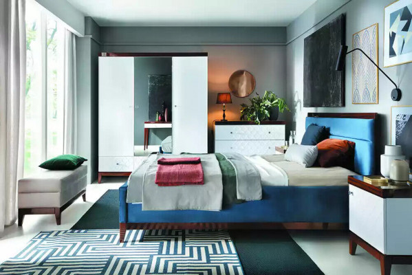 Bed bedroom luxury furniture in blue color novelty for your interiors