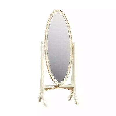 Living room floor mirror, oval wooden frame, white standing mirror, mirror