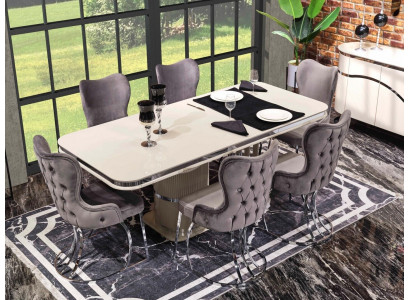 Table 6x Chairs 7-piece Dining Room Wooden Table Dining Room Set Group Design