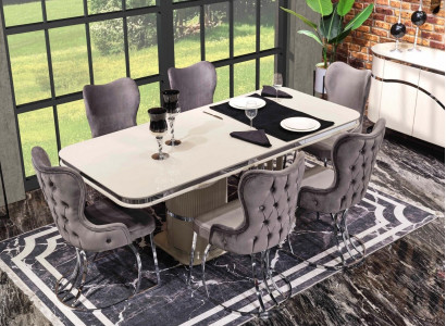 Table 6x Chairs 7-piece Dining Room Wooden Table Dining Room Set Group Design