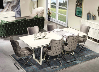 Luxury Dining Room Set 7-piece. Dining Table Chairs Modern Furniture Design Table