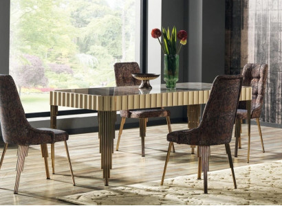 Modern dining table with 4 chairs, dining room set, designer suite, 5-piece style table.