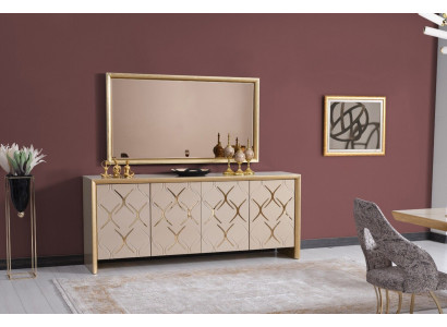 Dining room set sideboard with mirror luxury sideboard wood beige 2-piece