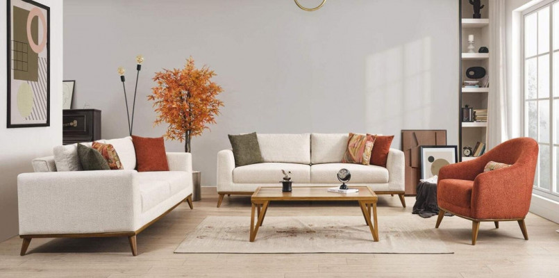 Stylish Living Room Set Living Room Set 3-piece. Modern Beige Sofa 3+3+1