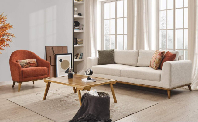 Stylish Living Room Set Living Room Set 3-piece. Modern Beige Sofa 3+3+1