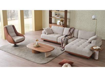 Stylish living room set 2-piece. Luxury corner sofa L-shape + armchair designer set