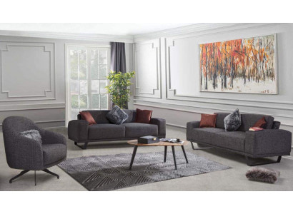 Luxury living room set consists of a 3-piece black color design sofa set.