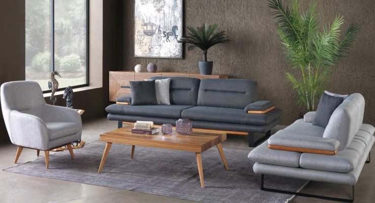Modern living room set of 3-piece sofa suite 3+2+1 seater gray couches
