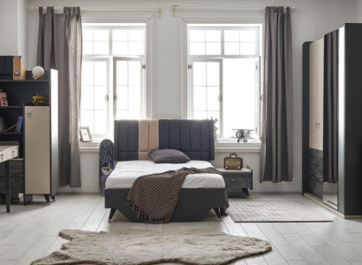 Luxurious gray bedroom set, youth room, children's room, 7-piece bed