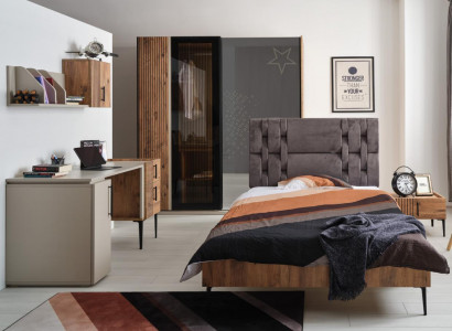 Bedroom furniture youth room children’s room bed wardrobe 4-piece set.