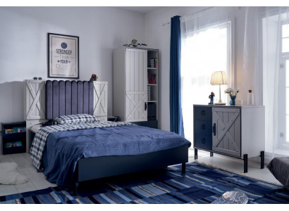 Luxury Modern Blue Bedroom Set Bed Dresser Bookshelf Wood New 3-Piece Set