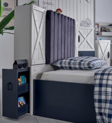 Luxury Modern Blue Bedroom Set Bed Dresser Bookshelf Wood New 3-Piece Set