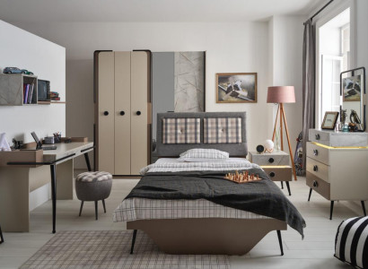 Modern bedroom youth room 7-piece. Bed wardrobe children's room