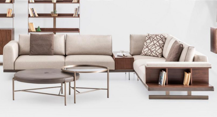 Beige fabric sofa corner sofa L-shaped sofas fabric luxury furniture living room.